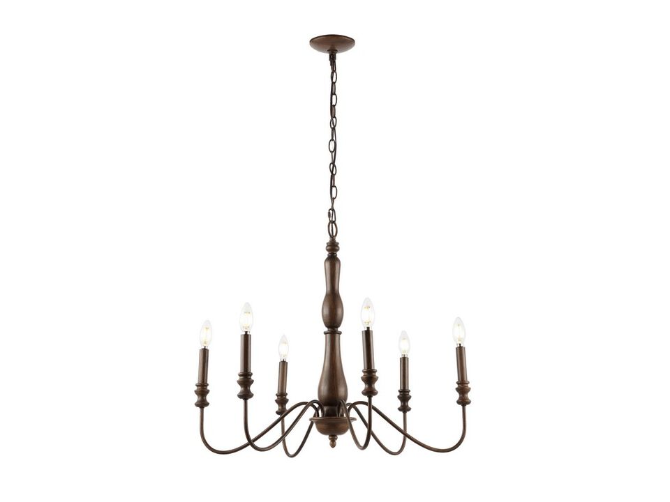 Victoria 29" 6-Light Rustic Midcentury Iron LED Chandelier, Brown