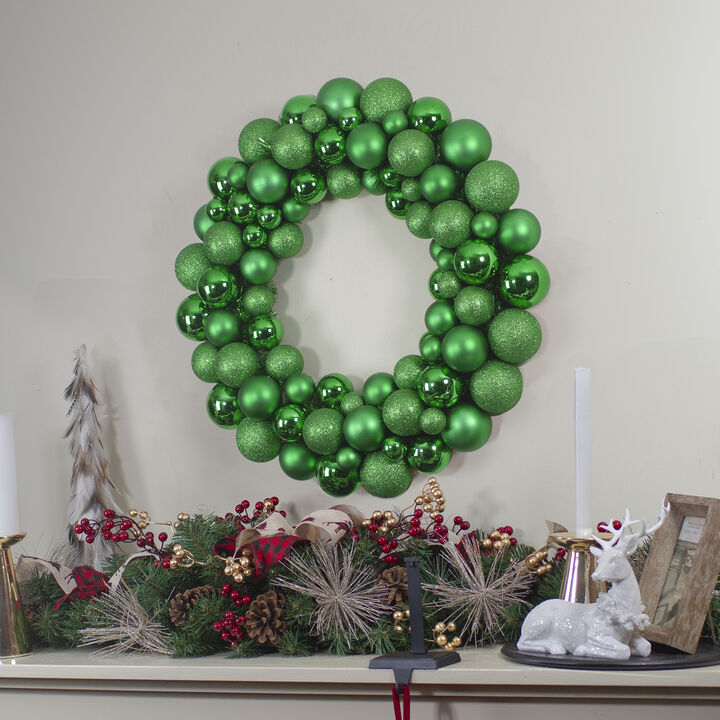 Green 3-Finish Shatterproof Ball Christmas Wreath - 24-Inch  Unlit