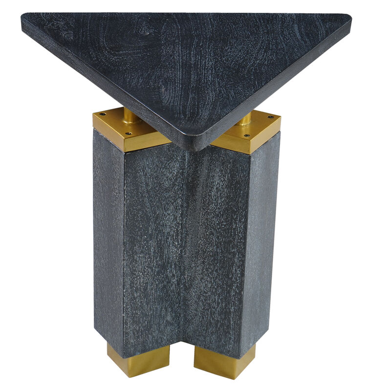 Andes Modern Triangular End Table - Handcrafted with Gold Brass Trim and Sandblasted Black Finish, 20 Inch