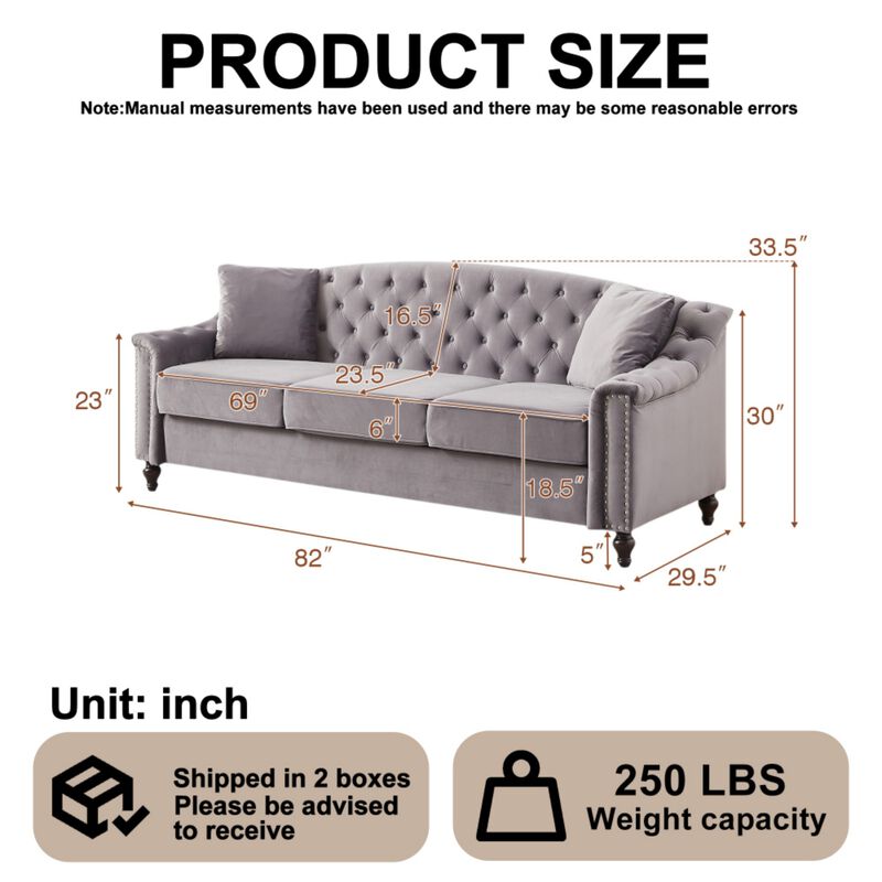 Snump 82" Velvet Chesterfield Sofa image number 9