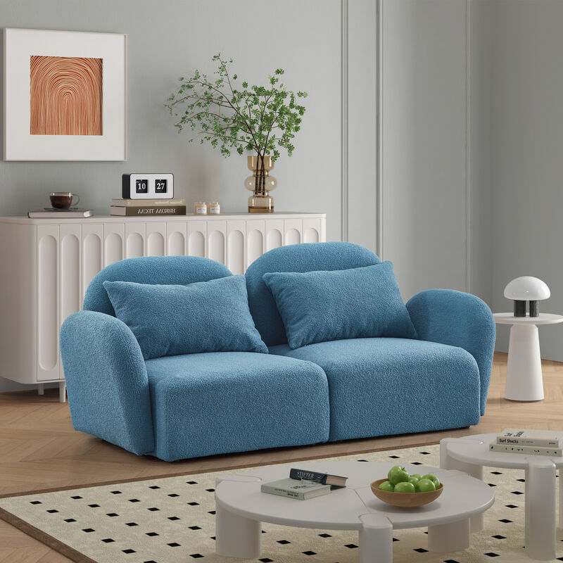 Lazy Sofa Loveseat Teddy Fabric Blue