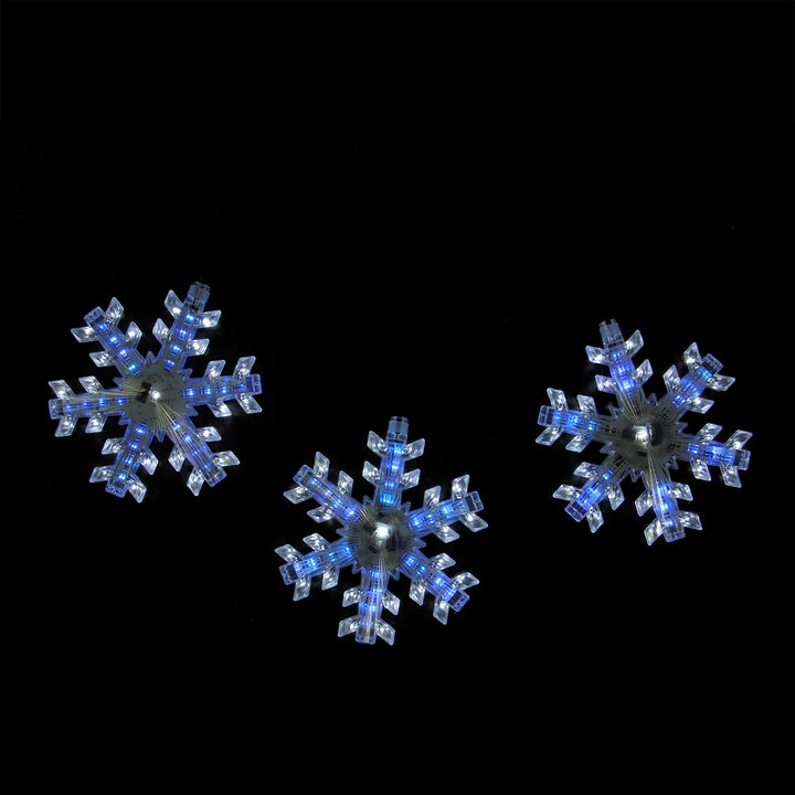 Set of 3 Cascading White and Blue Snowfall LED Snowflake Christmas Lights 25"