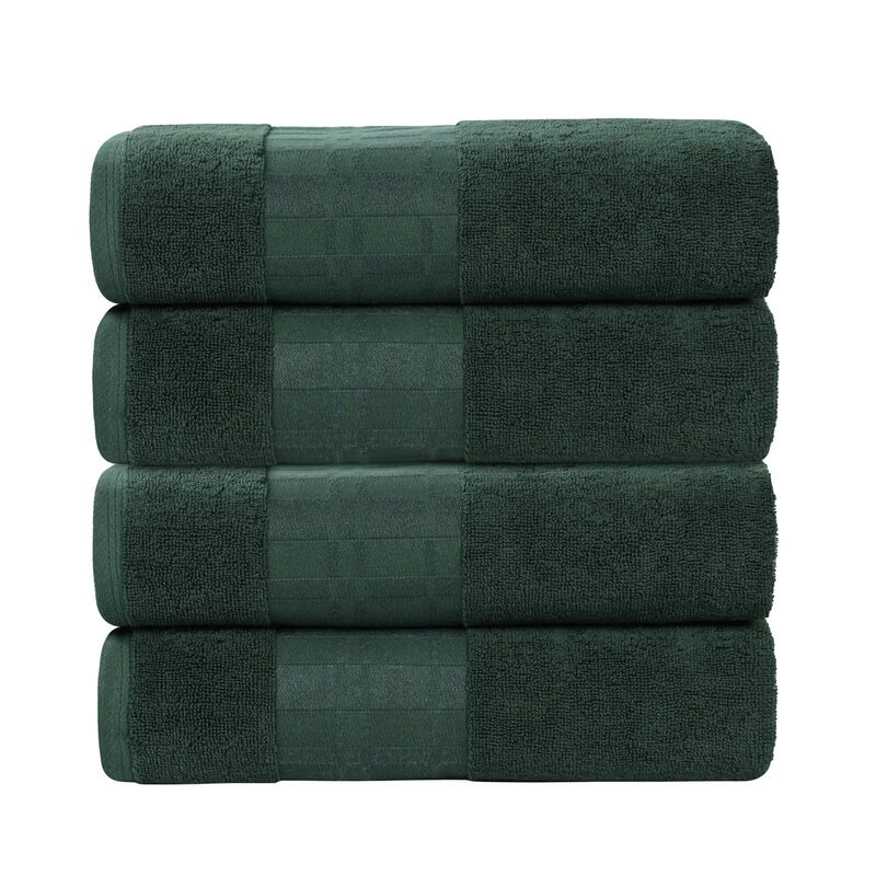4-Piece Cotton Bath Towel Set with Geometric Border Design image number 0