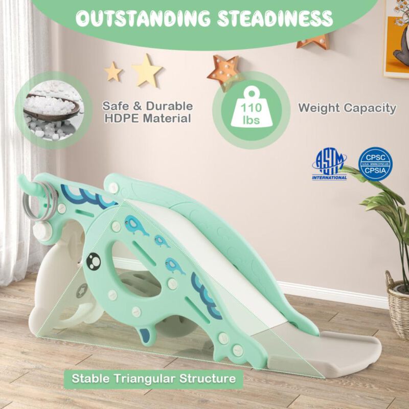 Hivvago 4-in-1 Kids Slide Rocking Horse with Basketball and Ring Toss
