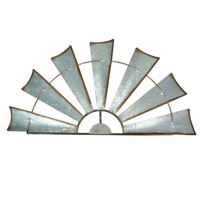 Distressed Rustic Galvanized Metal Half Moon Windmill Wall Art Sculpture