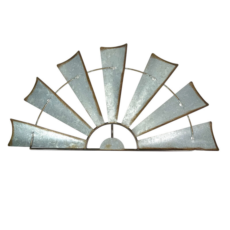 Distressed Rustic Galvanized Metal Half Moon Windmill Wall Art Sculpture image number 0