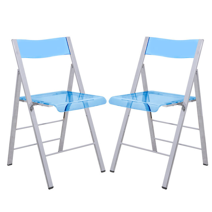 LeisureMod Menno Series Folding Chair Set of 2 with Stainless Steel Frame, Compact and Durable Design for Kitchen, Patio, Garden, Office, or Event Use