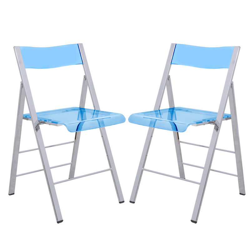 LeisureMod Menno Series Folding Chair Set of 2 with Stainless Steel Frame, Compact and Durable Design for Kitchen, Patio, Garden, Office, or Event Use