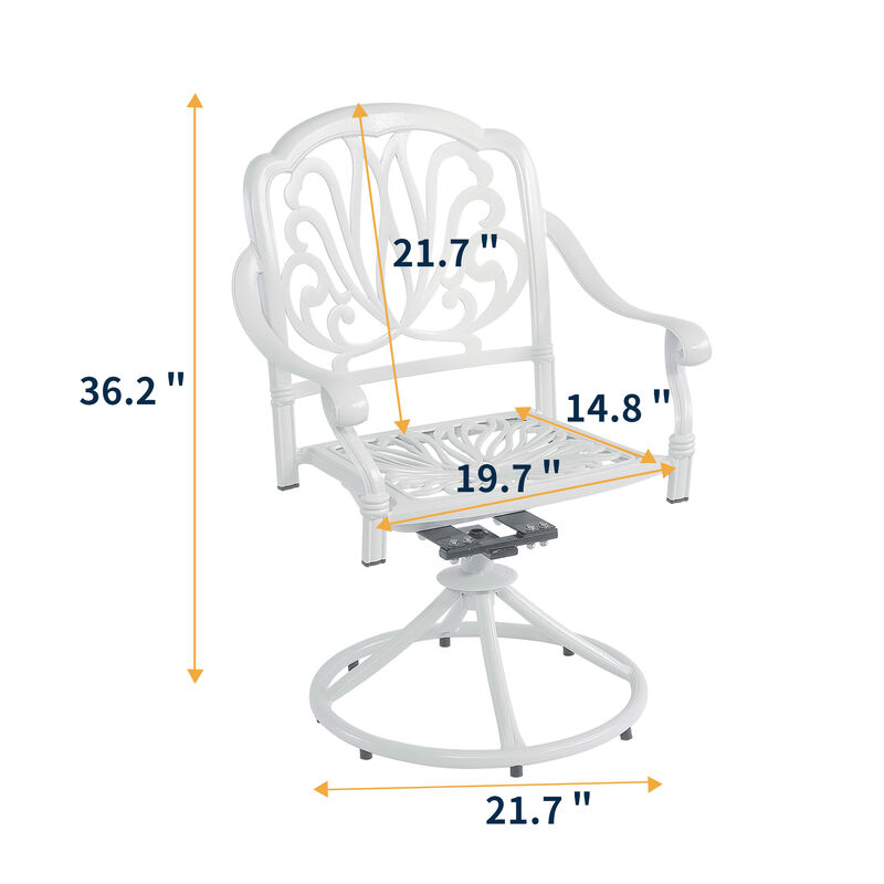 MONDAWE Modern 5-Piece Cast Aluminum Patio Dining Set with Swivel Chairs and Umbrella Hole