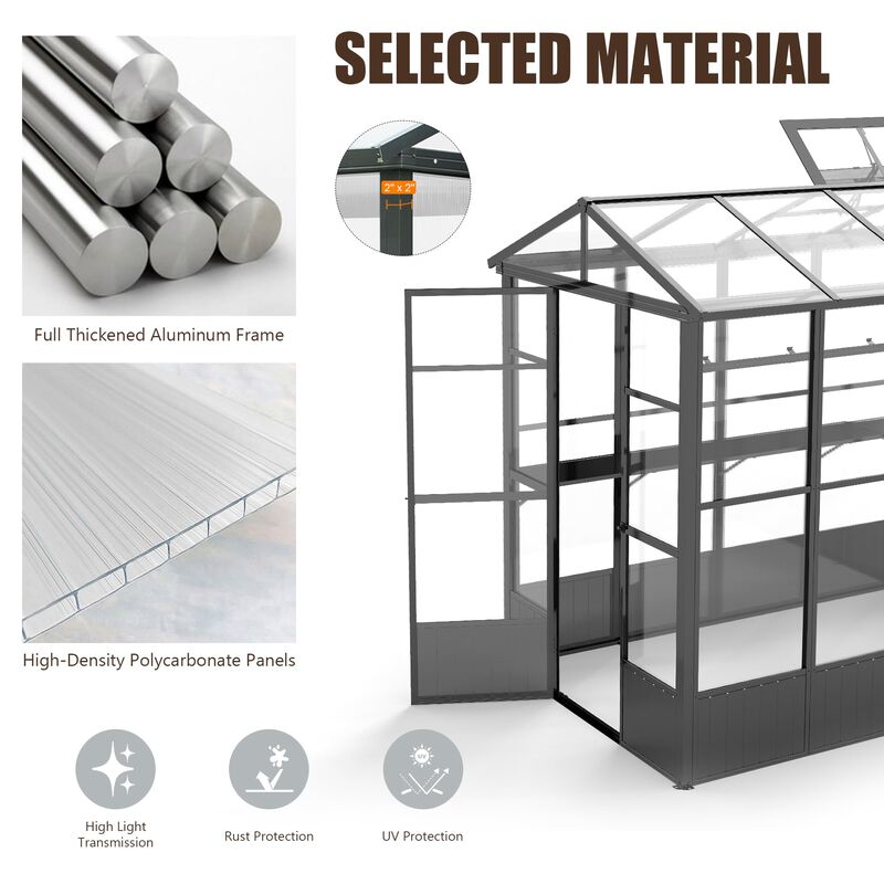 Mondawe 7.5 x 10 FT Polycarbonate Greenhouse, Outdoor Full Aluminum Heavy Duty Greenhouse with Extra 8FT Walk-in Height image number 6