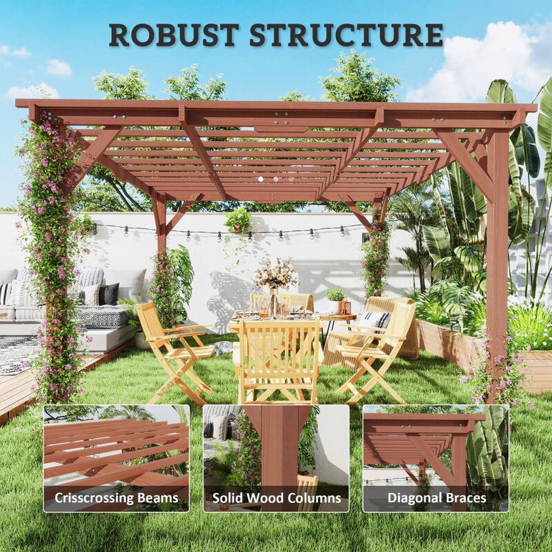 Hivvago 11x12.5 Outdoor Wood Pergola with Trellis image number 3