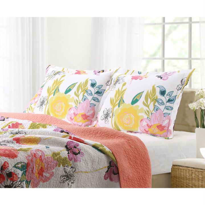QuikFurn King size 3-Piece Cotton Quilt Set with Multi-Color Floral Pattern