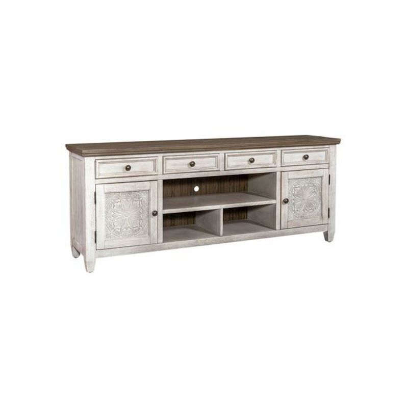 Liberty Furniture Heartland 76 Inch Tile TV Console in Antique White w/ Tobacco Top image number 2