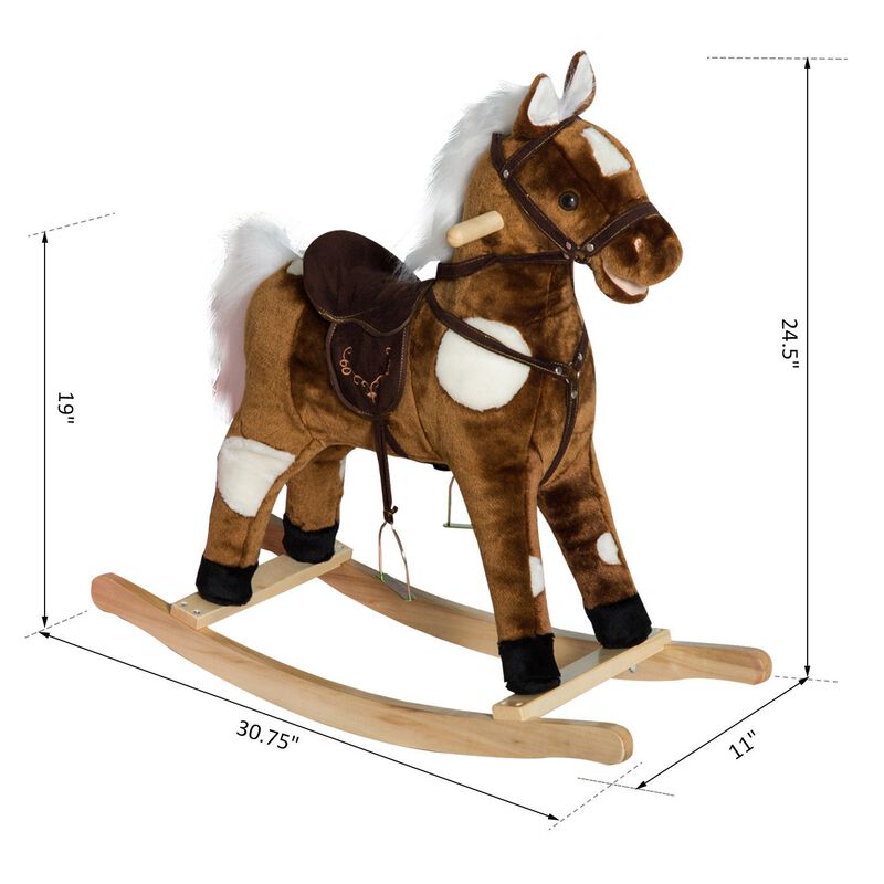 Musical Kiddie Ride: Dark Metal Plush Rocking Horse with Nursery Rhymes