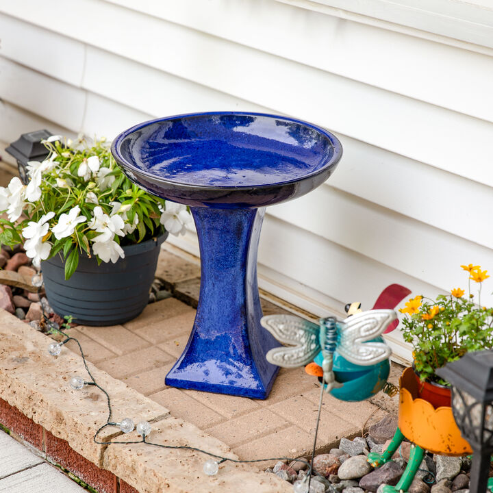 Sunnydaze Nantes Blue Ceramic Bird Bath - 16" H