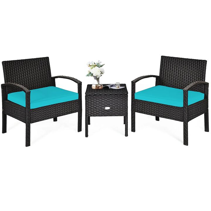 Mondawe 3 Pieces PE Rattan Wicker Sofa Set with Washable and Removable Cushion for Patio