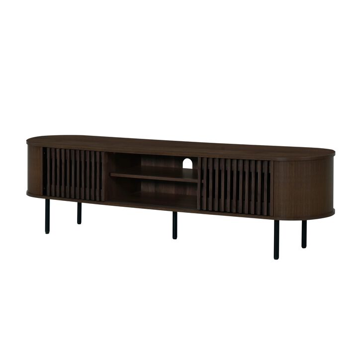 Brandon TV Stand Media Console, Shelf 2 Cabinets, Dark Brown, 71 Inch - Benzara