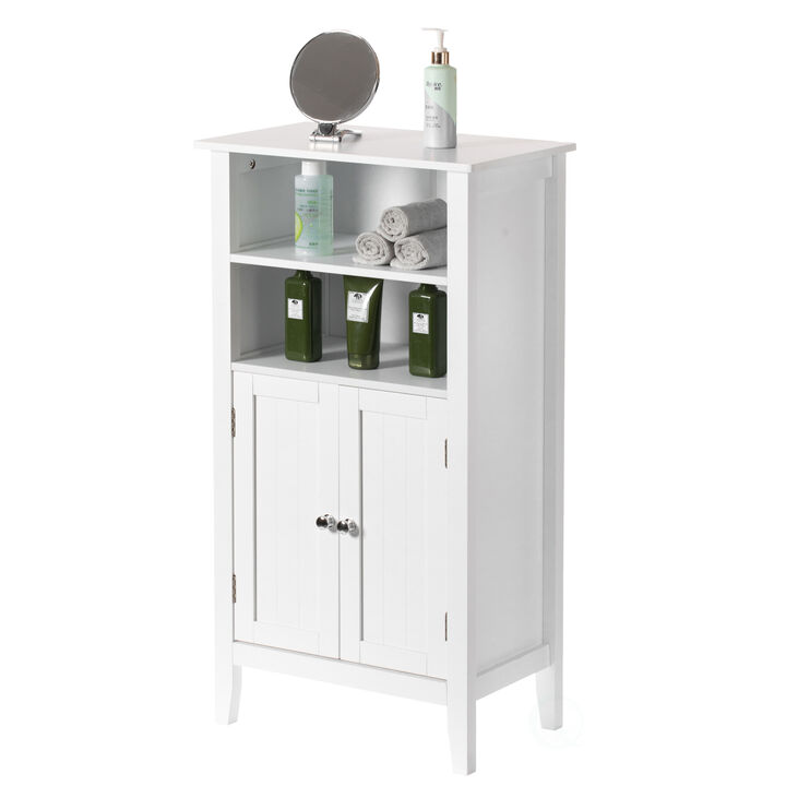 White Bathroom Storage Cabinet with 2 Doors and 2 Open Shelves for Bedroom, Bathroom, and Vanity