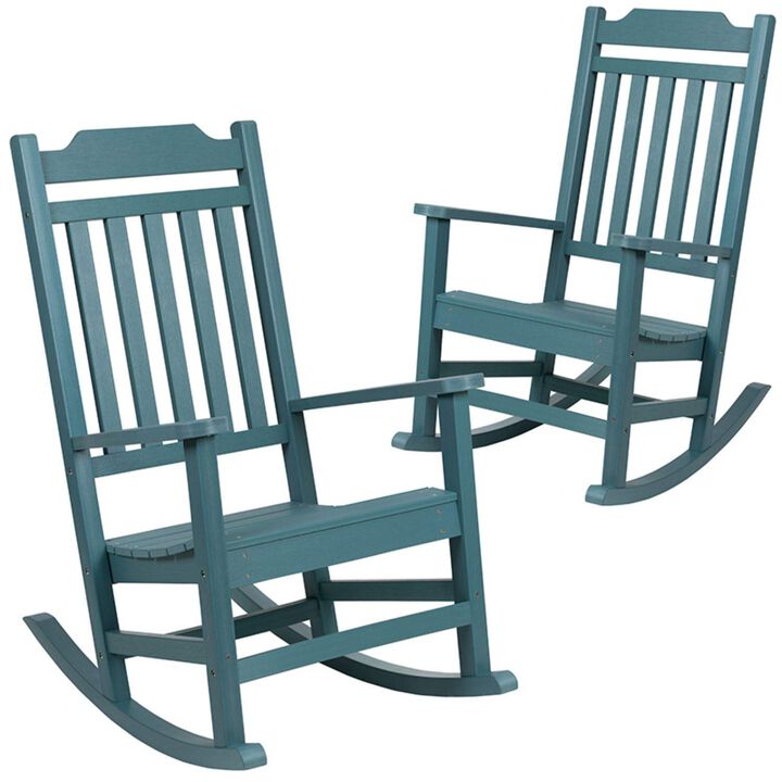 Flash Furniture Set of 2 Winston All-Weather Rocking Chair in Teal Faux Wood