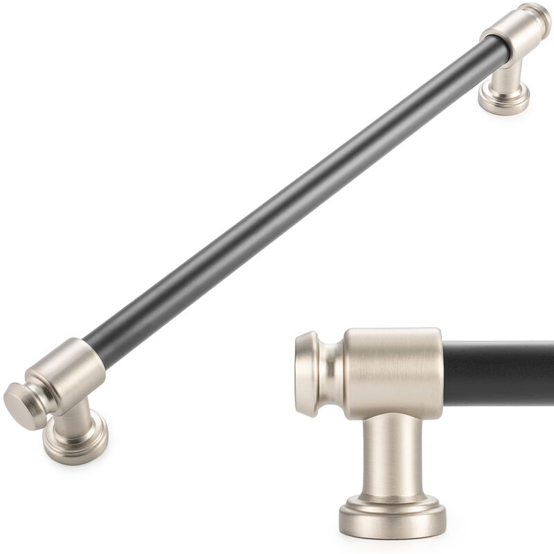 KOOFIZO Black and Nickel Cabinet Pulls, 1-Piece Cabinet Handles, 8.8 Inch/224mm Screw Spacing, P11 Hardware for Kitchen Door, Dr
