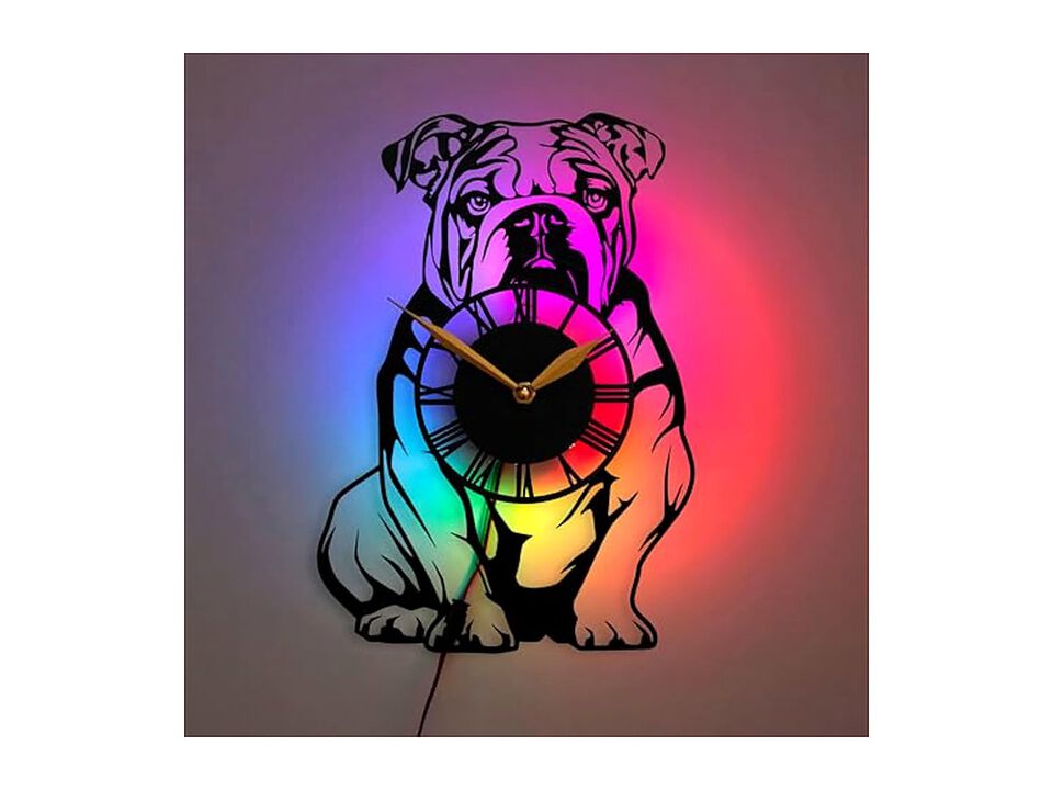 English Bulldog LED Lights Dog Lovers Wall Clock Black Home Decor