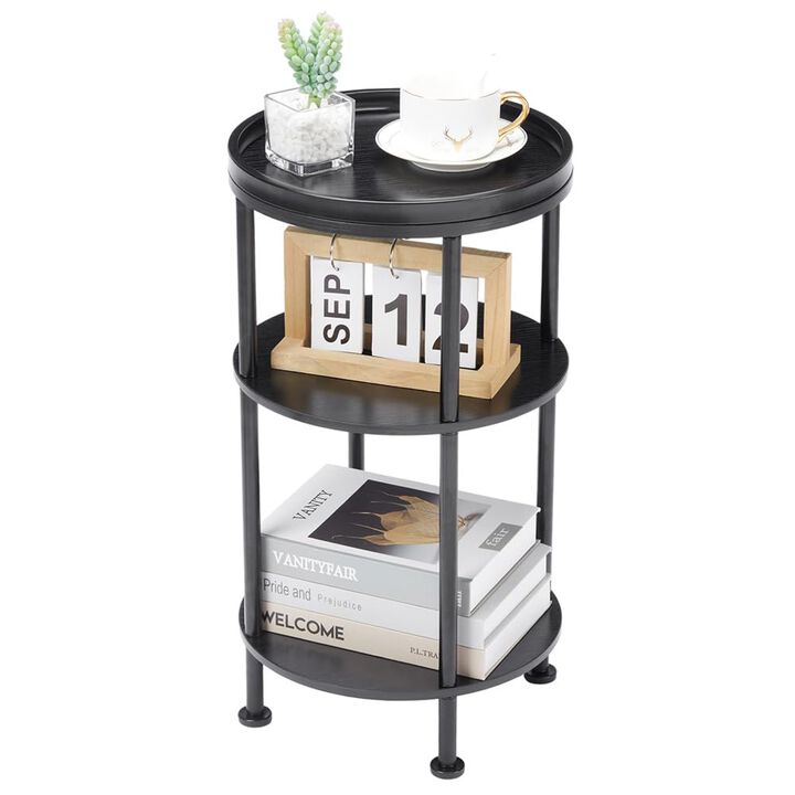 Side Table, Small Round Side Table for Small Spaces, 3-Tier Round Accent Table Slim Side Table, Modern Small End Table Corner Ta