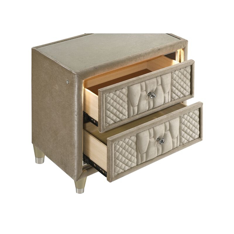Maren Nightstand with 2 LED Drawers, USB Port, Velvet image number 5