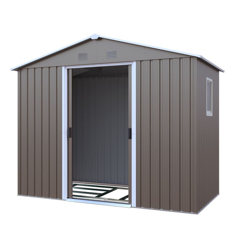 8ft x 4ft Outdoor Metal Storage Shed With window and metal foundation image number 7