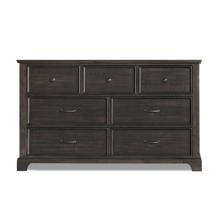 Benjara Brown Annu 68 Inch Wide Dresser, 7 Drawers, Felt and Cedar Lining, Walnut