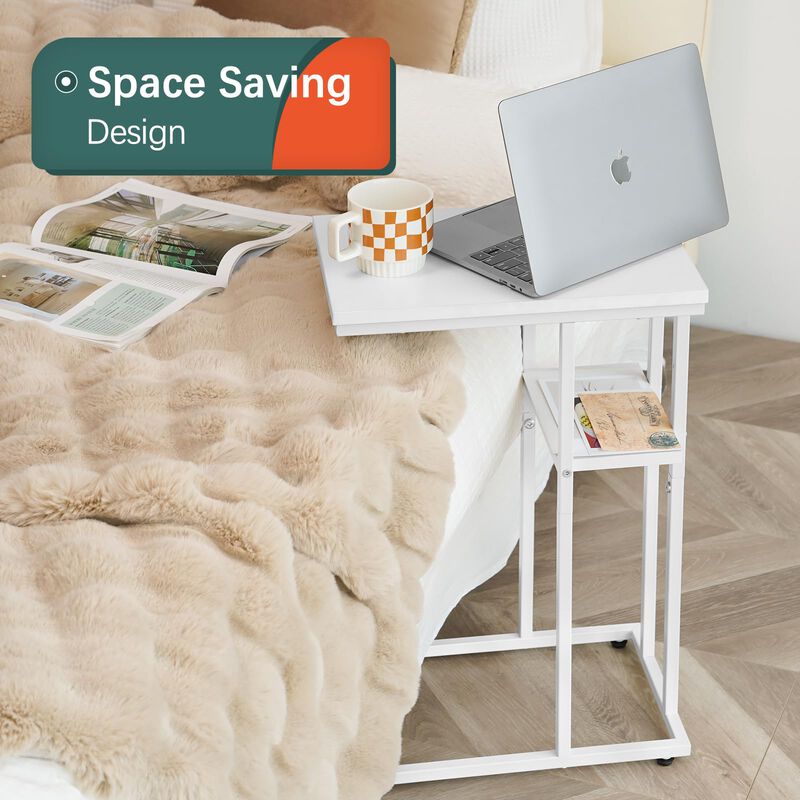 Yoobure C Shaped End Table, Side Table for Couch and Bed, Small Side Table for Small Spaces, Living Room, Bedroom, Rustic Snack