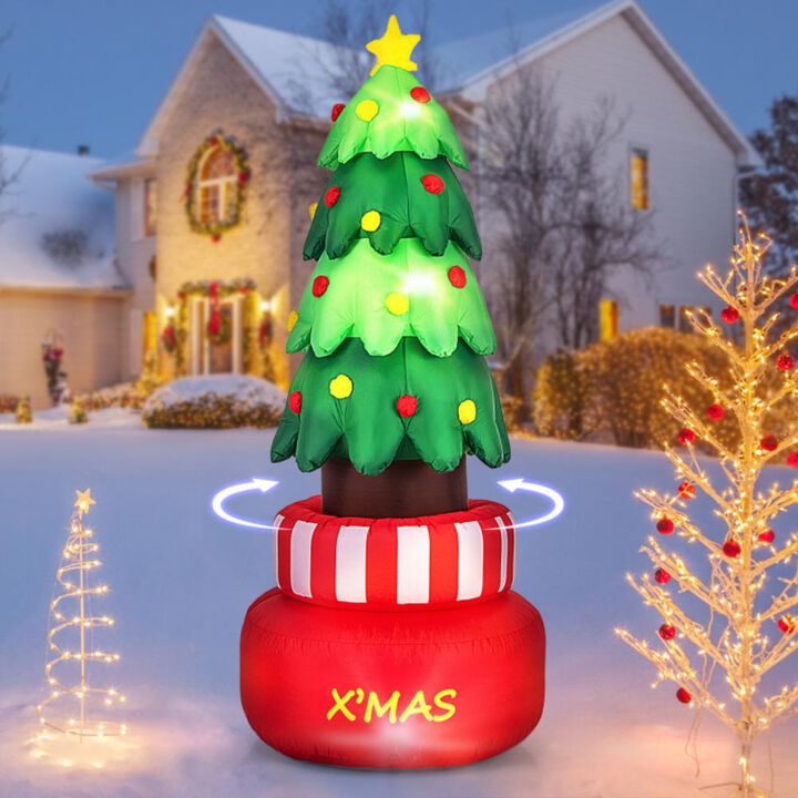 Hivvago 8 Feet Inflatable Rotating Xmas Tree with Built-in LED Lights and Water Bags
