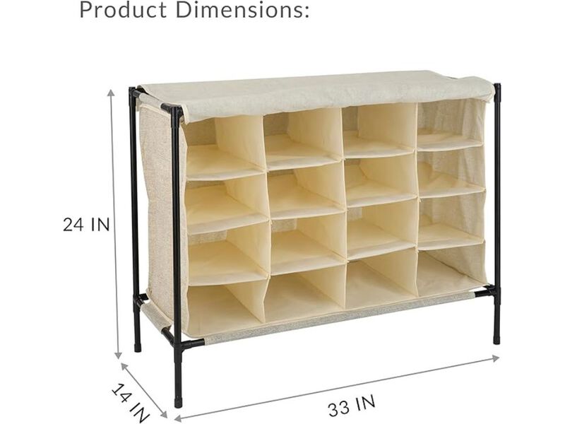 Entryway Shoe Rack 16 Pair Closet Storage Beige Cover Stackable image number 2