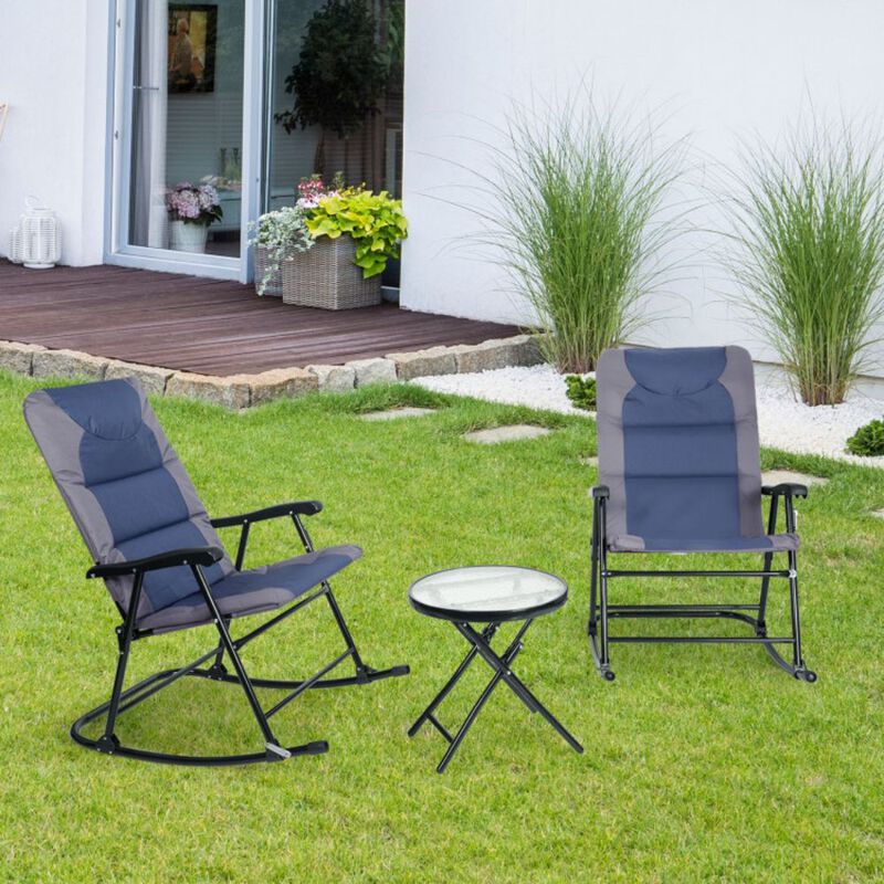 3 Pcs Outdoor Folding Rocking Chair Table Set with Cushion