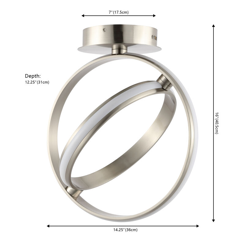 Nicole 14.25" 2-Light Modern Minimalist Aluminum Ring Integrated LED Semi Flush Mount, Black