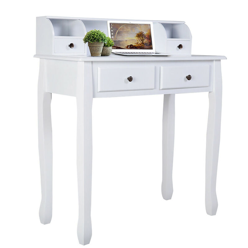 Costway Home Office Computer Desk Writing Desk with 4 Drawer White