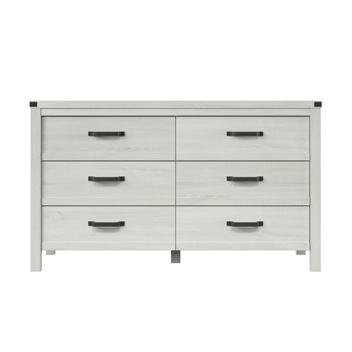 Wooden Double Dresser with Six Drawers for Organized Storage