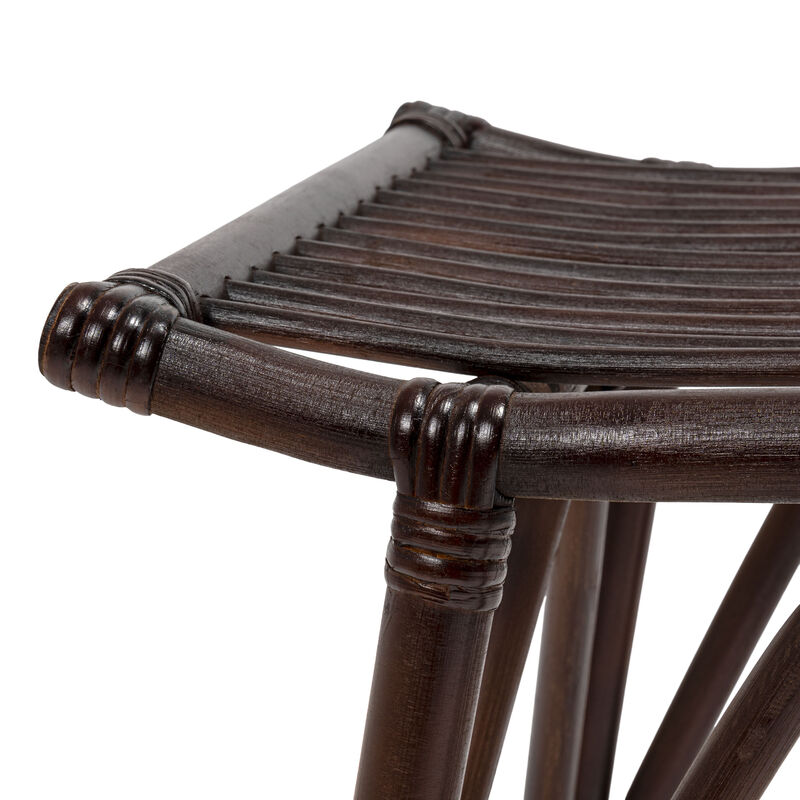 Gabriel Modern Bohemian Handcrafted Rattan/Teak Wood Curved Seat Accent Stool image number 4