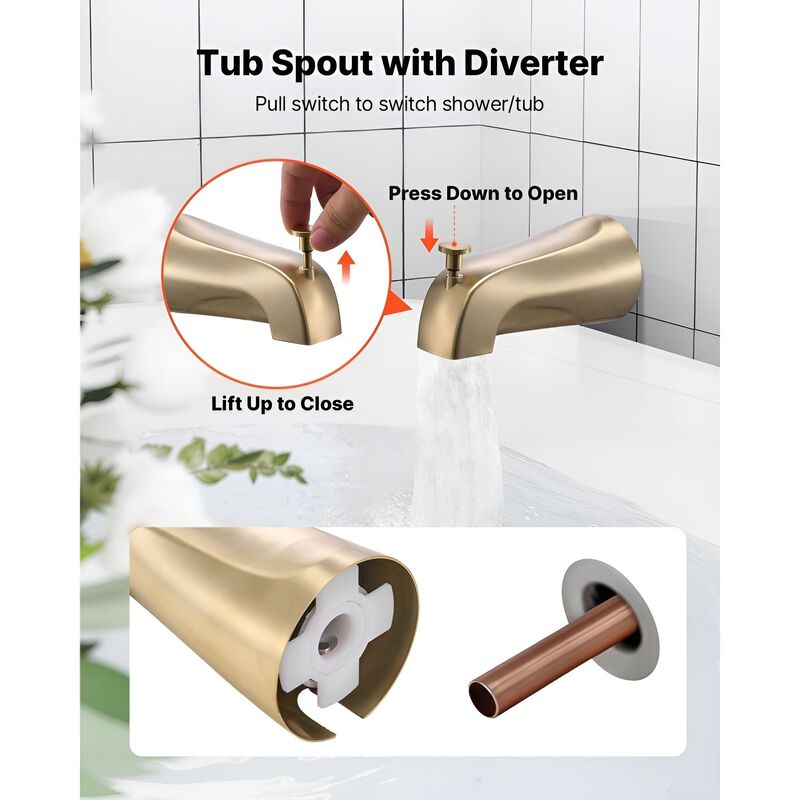 Complete Tub Shower Set with Rainfall Head, Handheld Spray and Tub Spout image number 3
