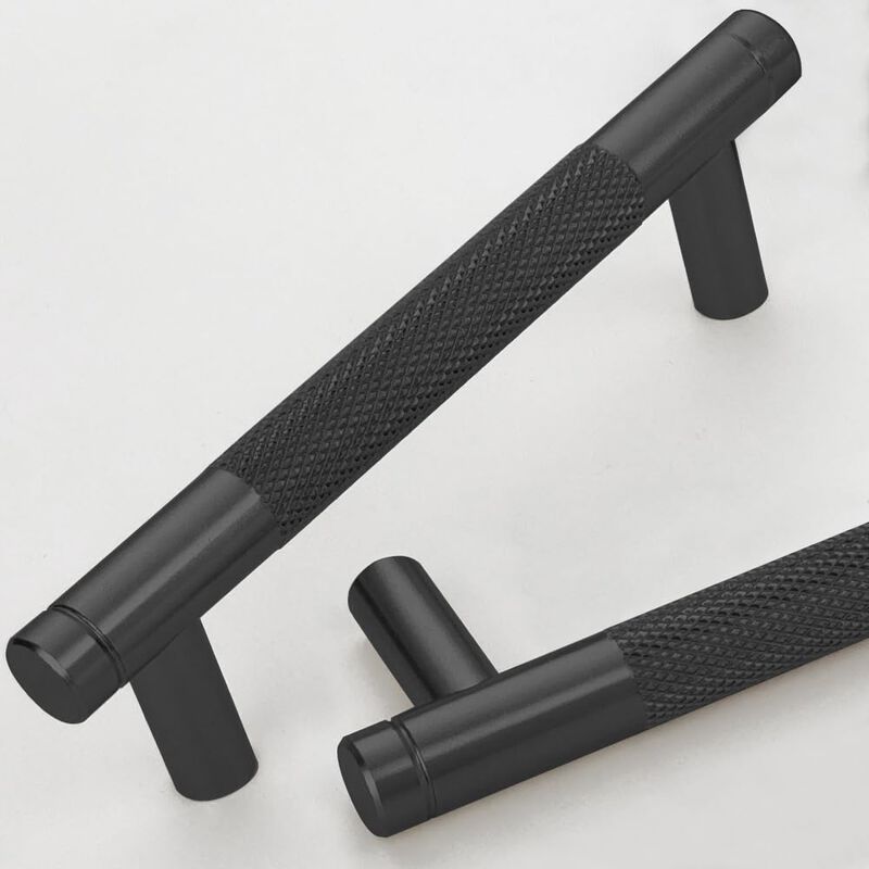 Gutuwellea 2 Pack 3 3/4 Inch 96 mm Black Knurled Cabinet Handles Cabinet Pulls Aluminum Handles Drawer Pulls Oxidation Finish wi