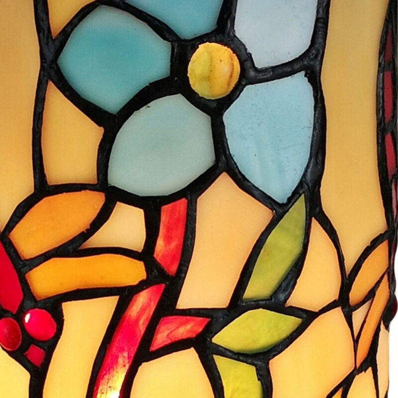 Hivvago 10" Red and Beige Dragonfly Stained Glass Accent Lamp