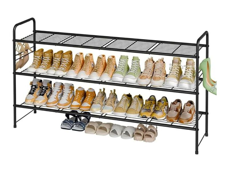 Metal Shoe Organizer 3 Tier Closet Storage Black Rack image number 2
