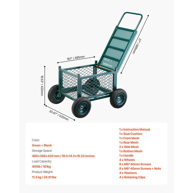 Metal Garden Work Seat with Wheels, Rolling Outdoor Cart for Lawn and Patio image number 2