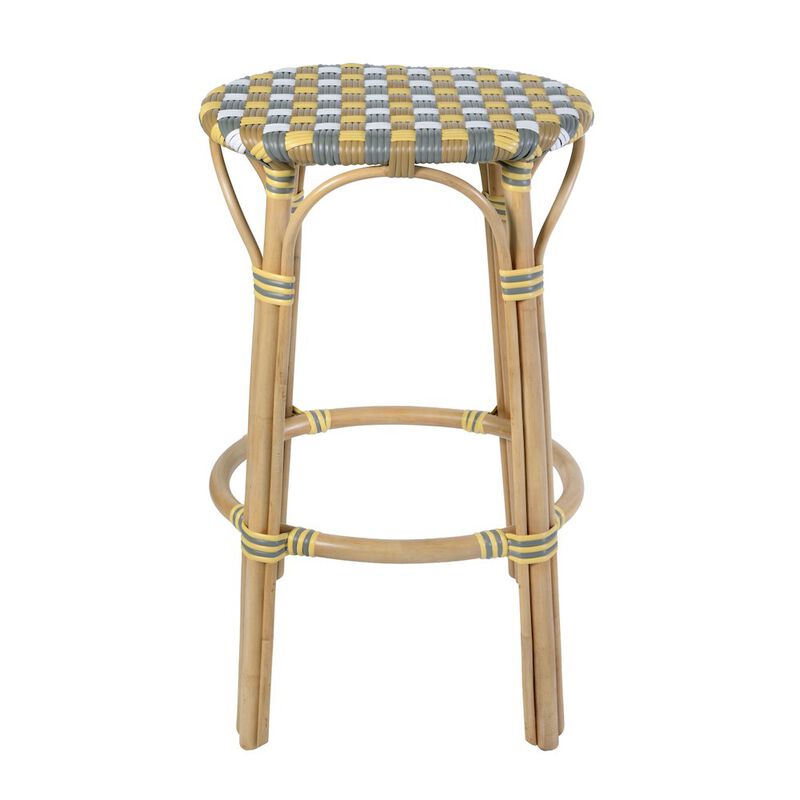 Butler Specialty Ballito 30 in. Seat Height Oval Rattan Bar Stool with Footrest, Yellow and Brown image number 3