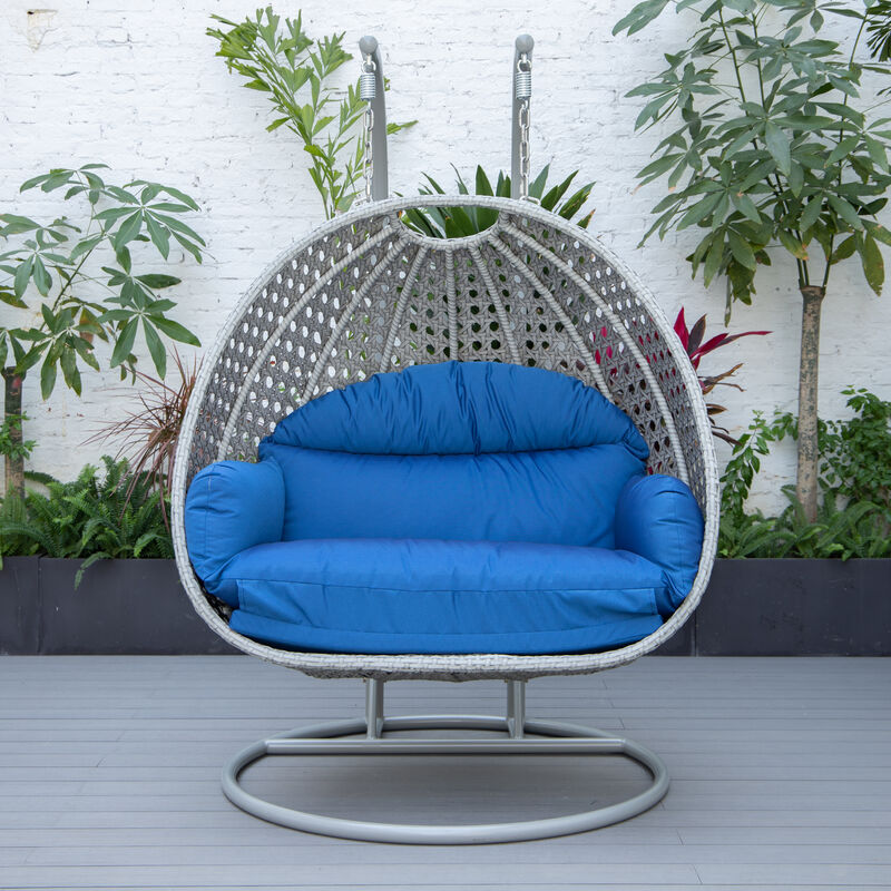 LeisureMod Mendoza Moder Wicker Hanging 2 person Egg Swing Chair Removable Cushion