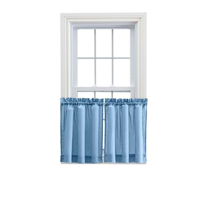 Ellis Stacey 1.5" Rod Pocket High Quality Fabric Solid Color Window Tailored Tier Pair 56"x36" Slate