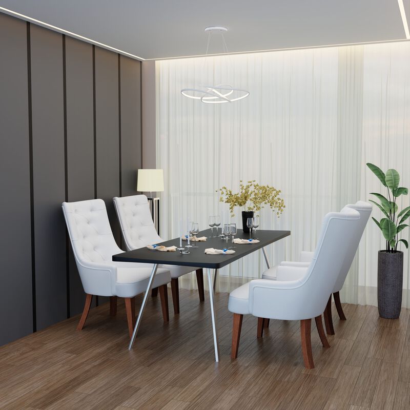 LeisureMod Dining Chair Upholstered in Leather Velvet with Diamond-Tufted High Back and Stained Rubberwood Legs for Modern Home and Kitchen Spruce Collection Set of 4