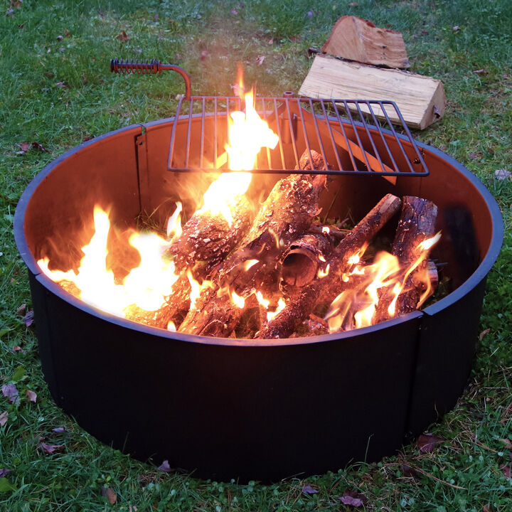 Sunnydaze 34 in Steel Fire Pit Ring with Swivel Cooking Grate/Poker