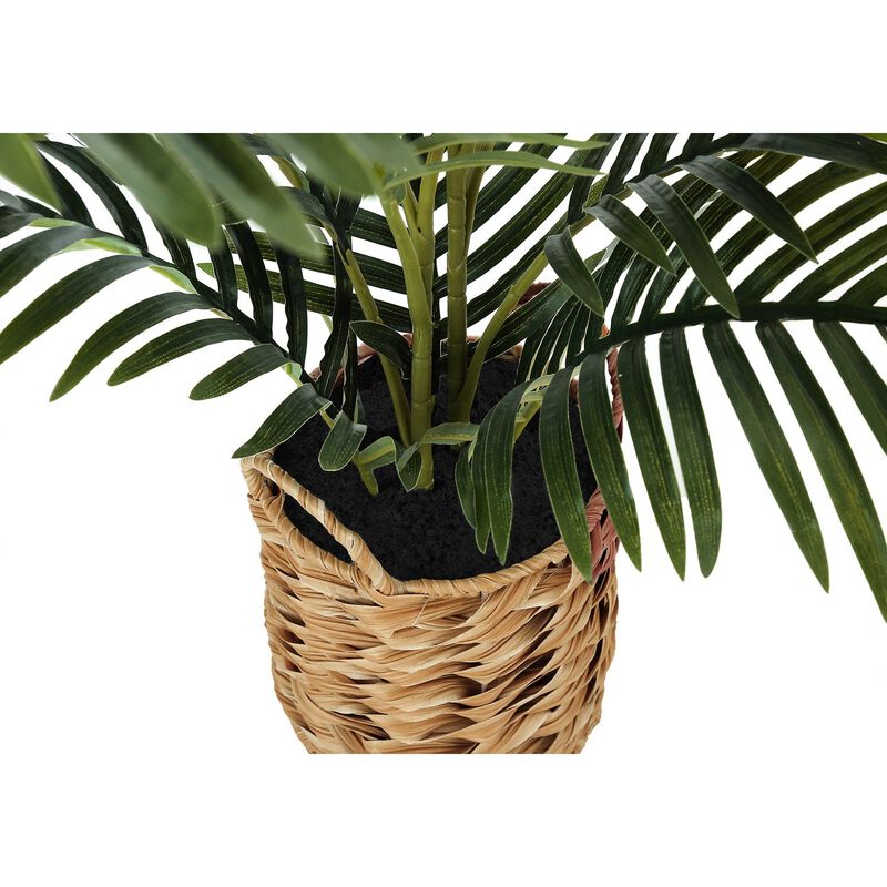 Monarch Specialties I 9503 - Artificial Plant, 24" Tall, Palm, Indoor, Faux, Fake, Table, Floor, Greenery, Potted, Real Touch, Decorative, Green Leaves, Beige Woven Basket image number 2