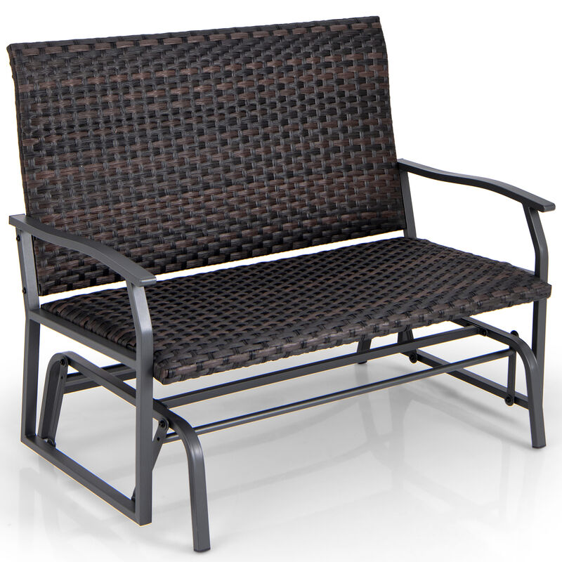 All Weather Outdoor 2-Person Swing Glider Bench with Quick Dry Foam Seat-Brown image number 0
