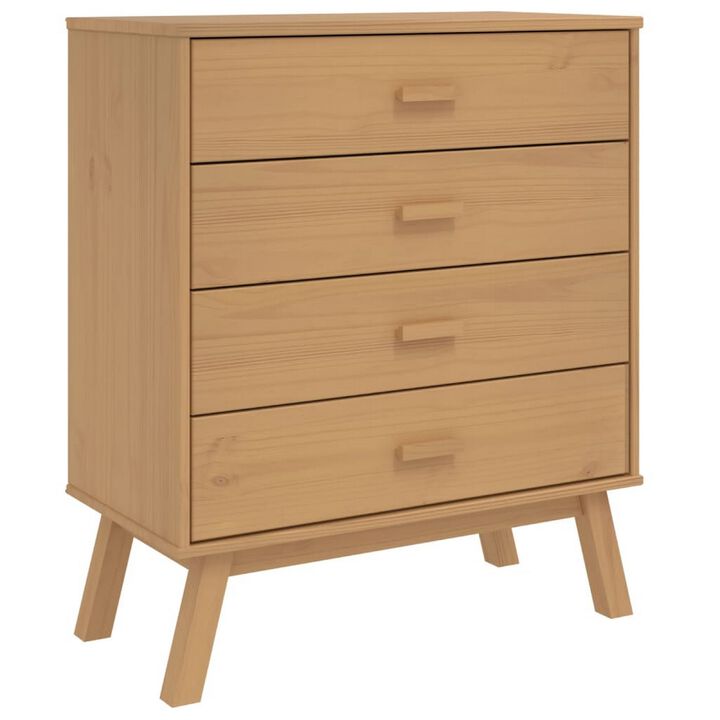 Tall Dresser Chest, 4 Drawers, Brown Solid Pine Wood Frame, 30 Inch - Benzara